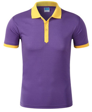 紫色款拼色領T恤衫定做款式圖