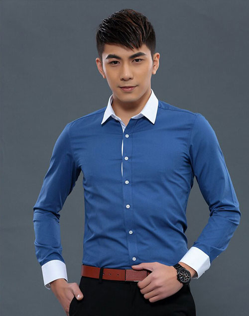 深藍色配白領職業襯衫定制款式